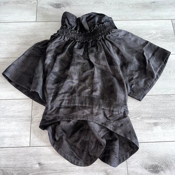 Alldressedup Dark Grey Charcoal Short Sleeve Ruffle Wrap Top Women's Size Petite - Picture 6 of 6